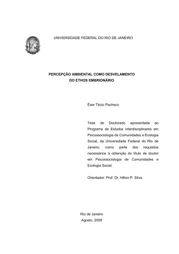 PercepÃ§Ã£o ambiental como desvelamento do ethos embrionÃ¡rio