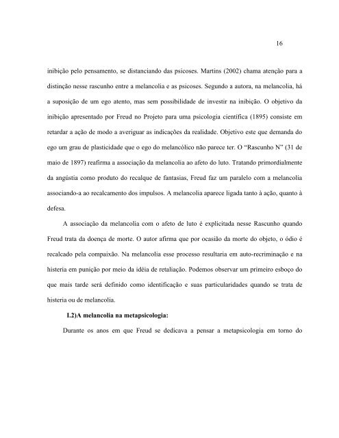 Algumas consideraÃ§Ãµes sobre a metapsicologia da melancolia, sua ...