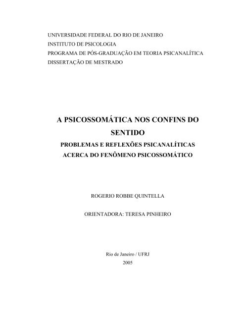 A psicossomÃ¡tica nos confins do sentido: problemas e reflexÃµes ...