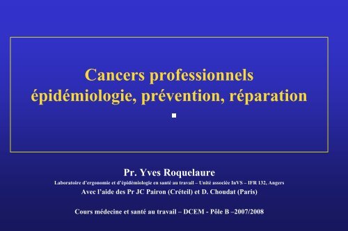 Cancers professionnels - UniversitÃ© d'Angers