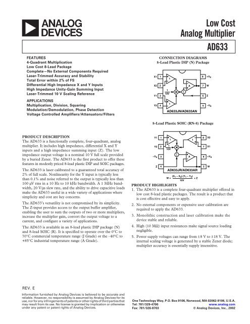 AD633 Low Cost Analog Multiplier Data Sheet - UniversitÃ© d'Angers