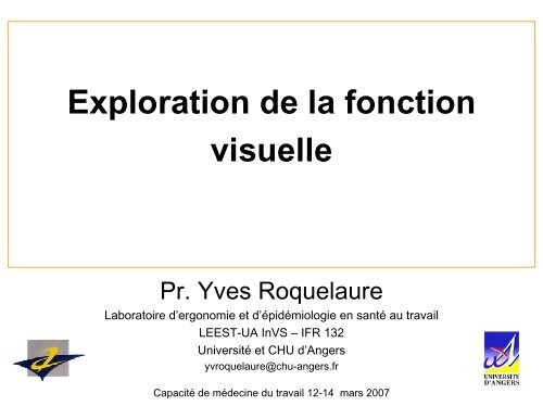 Exploration de la fonction visuelle - UniversitÃ© d'Angers