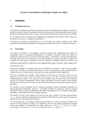 Erreurs et Incertitudes en Physique-Chimie au CollÃ¨ge - UniversitÃ© d ...