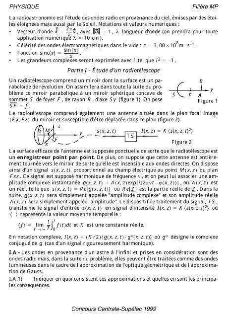 PHYSIQUE FiliÃ¨re MP Concours Centrale-SupÃ©lec 1999 Partie I ...