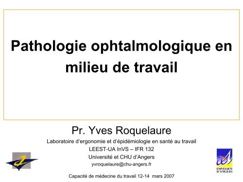 Pathologie ophtalmologique en milieu de travail - UniversitÃ© d'Angers
