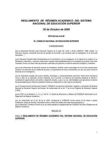 reglamento academico para el nivel técnico y tecnológico del