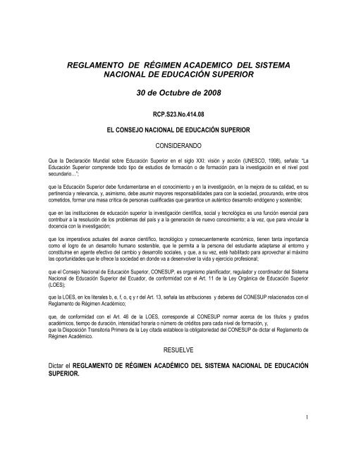 reglamento academico para el nivel técnico y tecnológico del