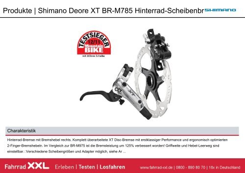 Produkte | Shimano Deore XT BR-M785 Hinterrad-Scheibenbremse