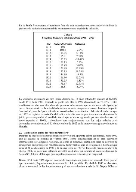 el proceso inflacionario en el ecuador - DSpace en ESPOL