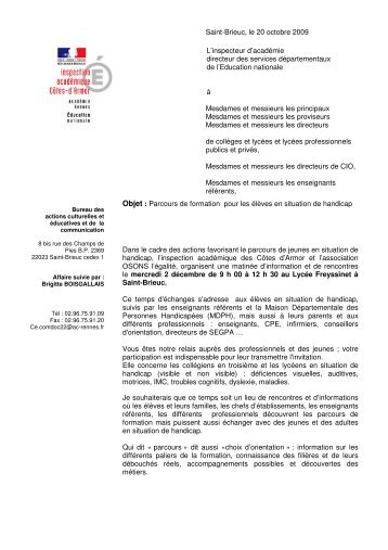 Vous pouver consulter la lettre de Monsieur l'inspecteur d'académie