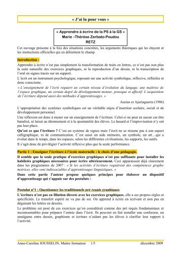 Apprendre à écrire de la PS à la GS (M.T. Zerbato-Poudou)