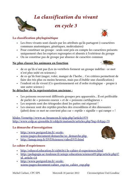 classification des animaux vivants