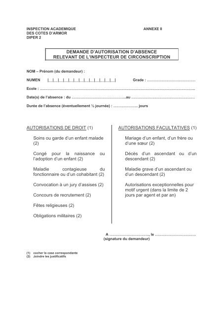 demande de permission d'absence pour mariage