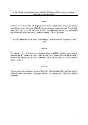 Le rÃ´le des facteurs situationnels dans l'explication des rÃ©actions ...