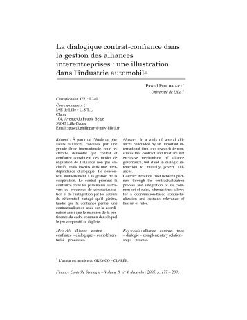 La dialogique contrat-confiance dans la gestion des alliances ...