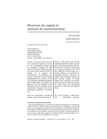 Structure du capital et mesures de restructuration* - LEG ...