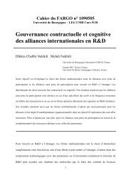 Gouvernance contractuelle et cognitive des alliances internationales ...