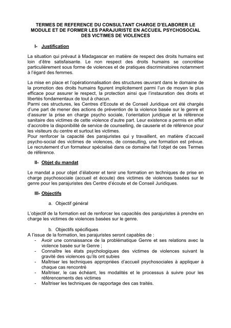 TDR Consultant Formateur accueil psychosocial  UNFPA