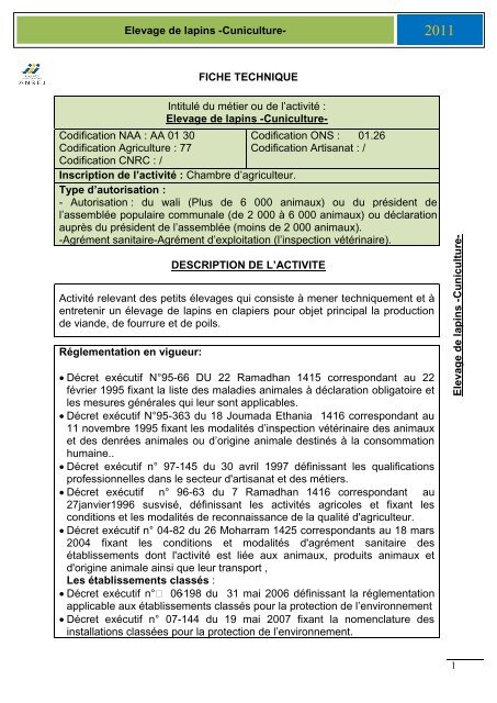 Elevage de lapins -Cuniculture- Elevag e de lapins ... - ANSEJ