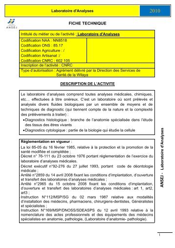 Laboratoire d'Analyses - ANSEJ