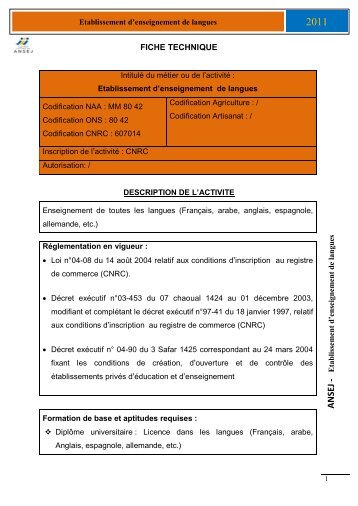 Etablissement d'enseignement de langues - ANSEJ