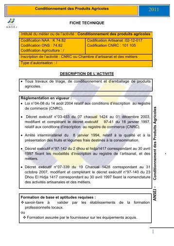 Conditionnement des produits agricoles - ANSEJ