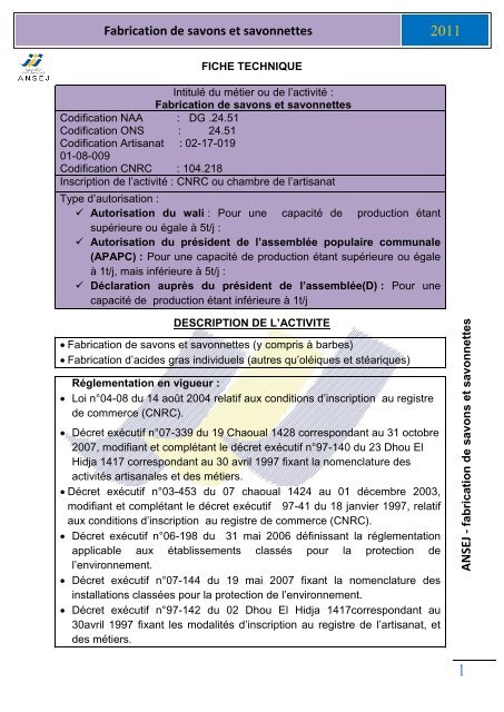 Fabrication de savons et savonnettes - ANSEJ