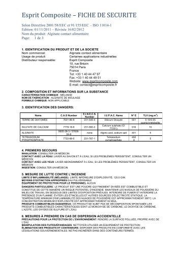 Alginate Contact Alimentaire fds - Esprit Composite