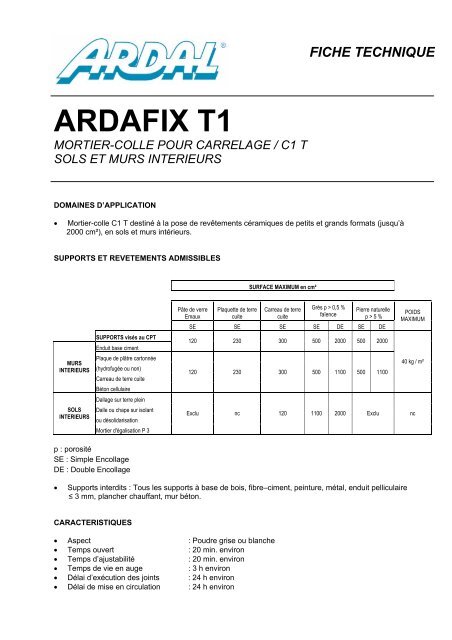 ardafix t1 mortier-colle pour carrelage / c1 t sols et ... - Hansez-Dalem