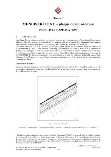 MENUISERITE NT â plaque de sous-toiture - Hansez-Dalem