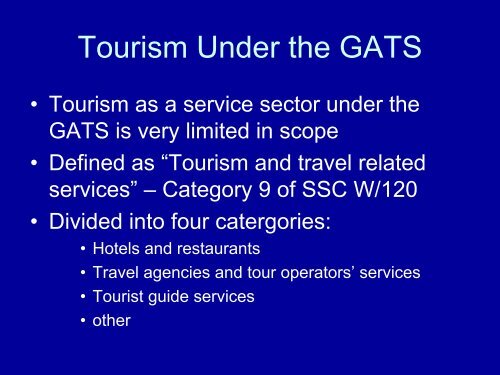 tourism services and the gats - Caribbean Tourism Organization