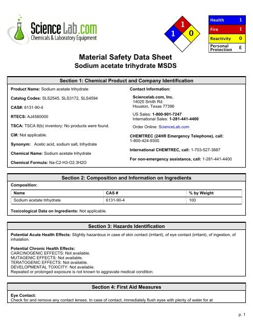 Sodium acetate trihydrate MSDS