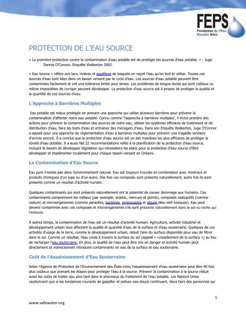 PROTECTION DE L'EAU SOURCE - Safe Drinking Water Foundation