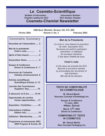 Le CosmÃ©to-Scientifique Cosmeto-Chemist Newsletter