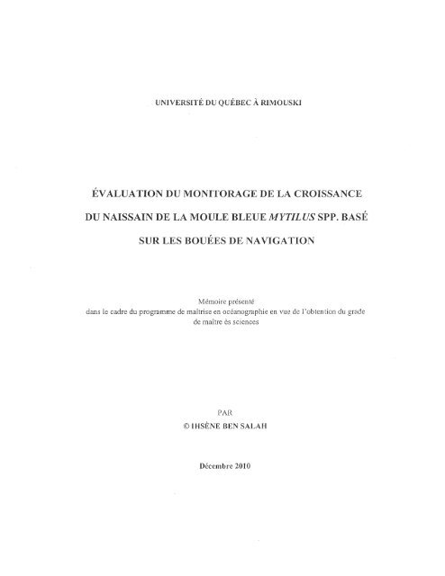 Ã©valuation du monitorage de la croissance du naissain de la moule ...