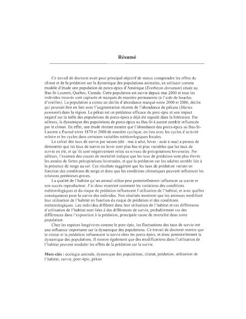 influence du climat et de la prÃ©dation sur l'utilisation de l'habitat et la ...