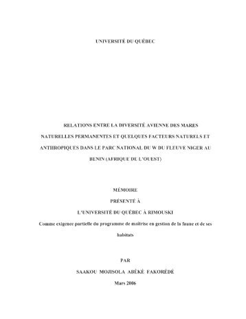 Relations entre la diversitÃ© avienne des mares naturelles ...