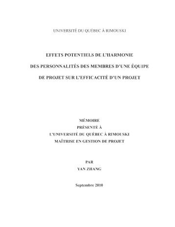 effets potentiels de l'harmonie des personnalitÃ©s des membres d ...