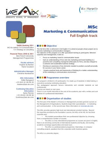 MSc Marketing & Communication, Full English Track - IAE Aix-en ...