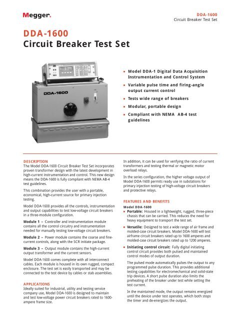 DDA-1600 Circuit Breaker Test Set - Maxtech
