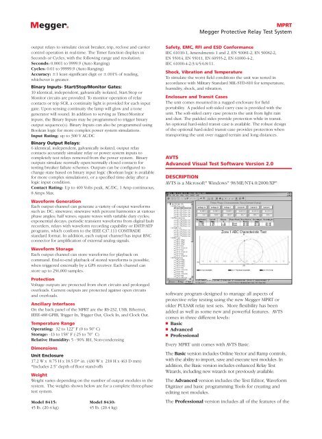 MPRT Protective Relay Test System - Maxtech