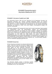 ROAMER Presseinformation Neuheiten Baselworld 2012