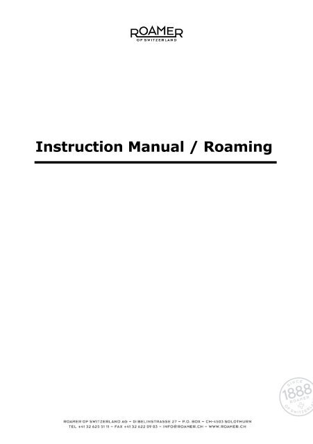 Instruction Manual / Roaming - Roamer