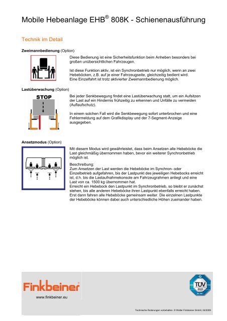 Mobile Hebeanlage EHB 808K - Schienenausführung