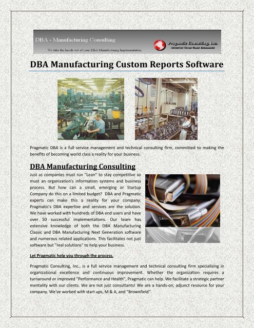 DBA Manufacturing Custom Reports Software