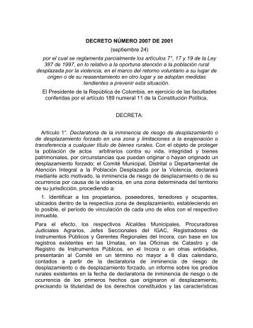 Decreto 2007 de 2001 - Superintendencia de Notariado y Registro