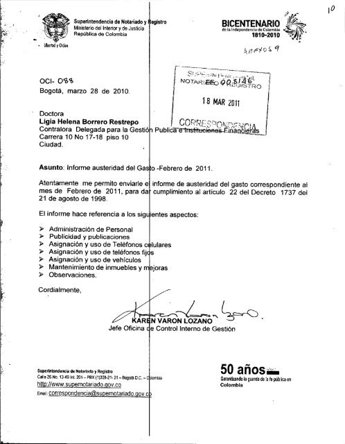 Informe Austeridad del Gasto PÃºblico Febrero 2011