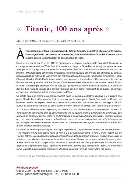 TITANIC, 100 ANS APRÃS - Expositions