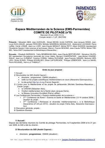 Compte rendu du ComitÃ© de pilotage EMS-PARMENIDES