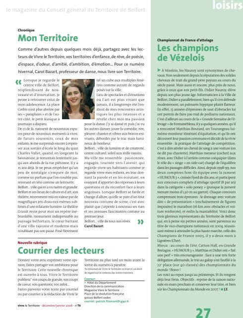 Magazine nÂ° 76 dÃ©cembre 2005 - janvier 2006 - Territoire de Belfort
